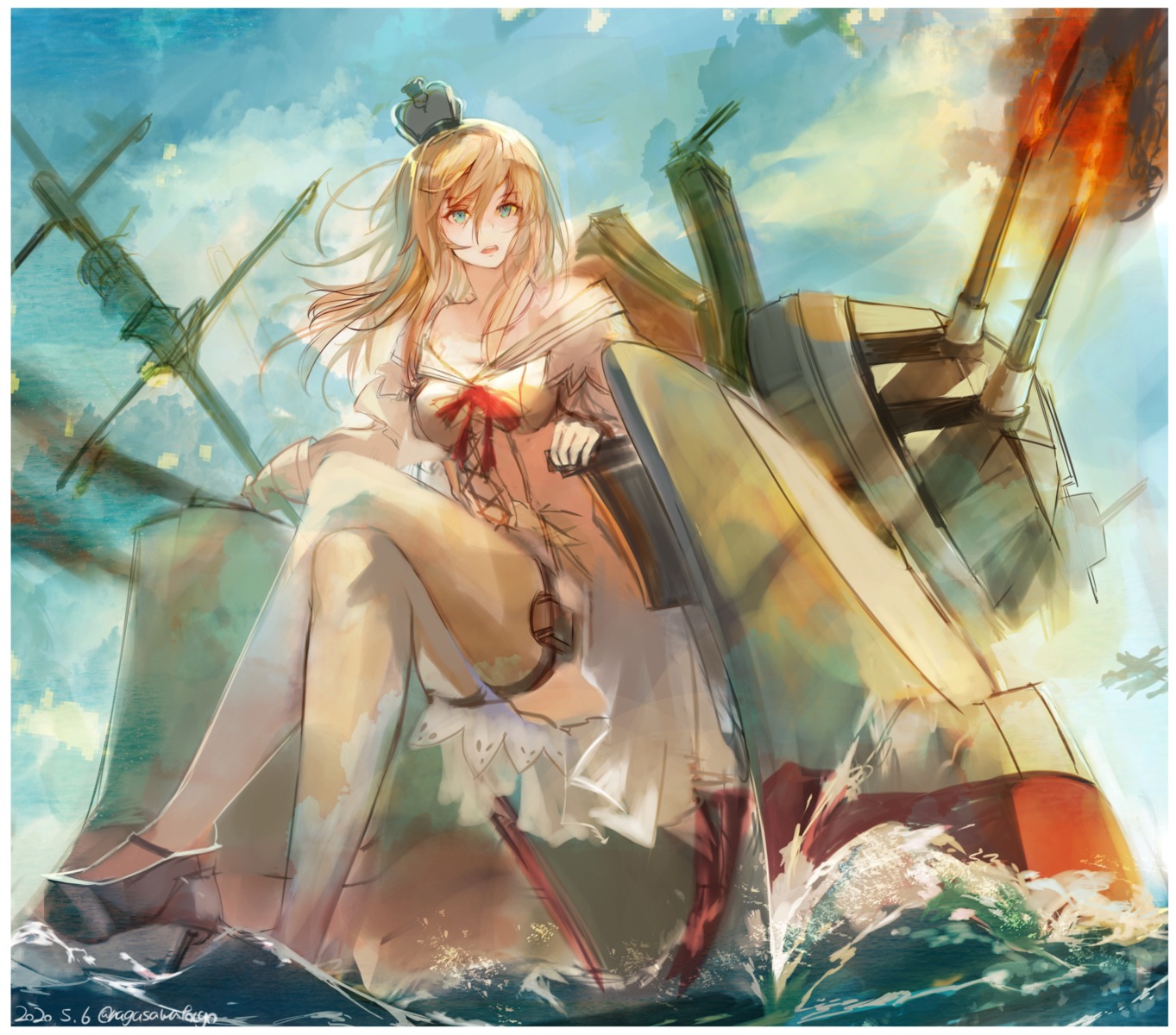 dress heels kantai_collection nagasawa_tougo skirt_lift thighhighs warspite_(kancolle) wet