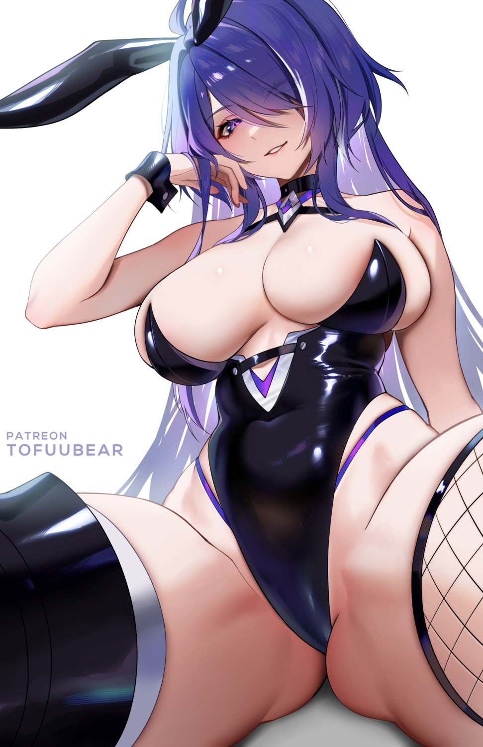 acheron animal_ears bunny_ears bunny_girl fishnets honkai:_star_rail no_bra thighhighs tofuubear