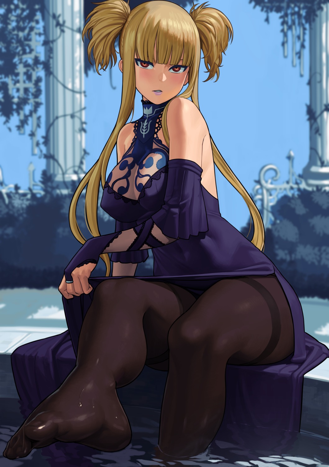 aoki_hagane_no_arpeggio dress feet kongou_(aoki_hagane_no_arpeggio) lasterk pantyhose see_through skirt_lift wet