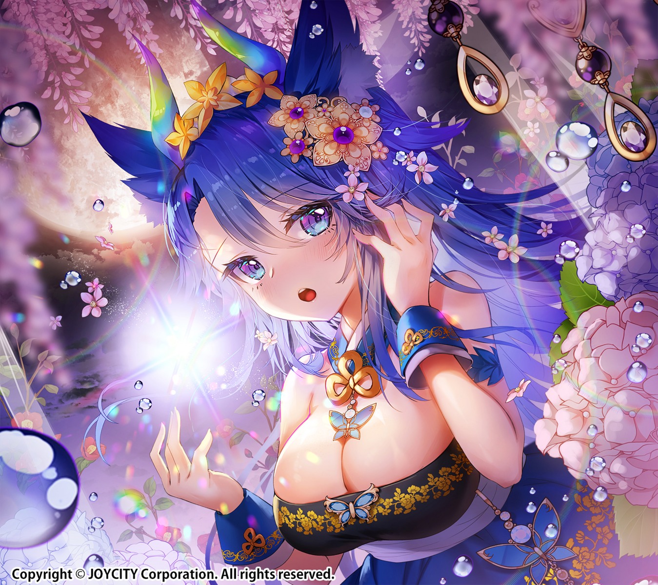 animal_ears apple_caramel asian_clothes horns no_bra