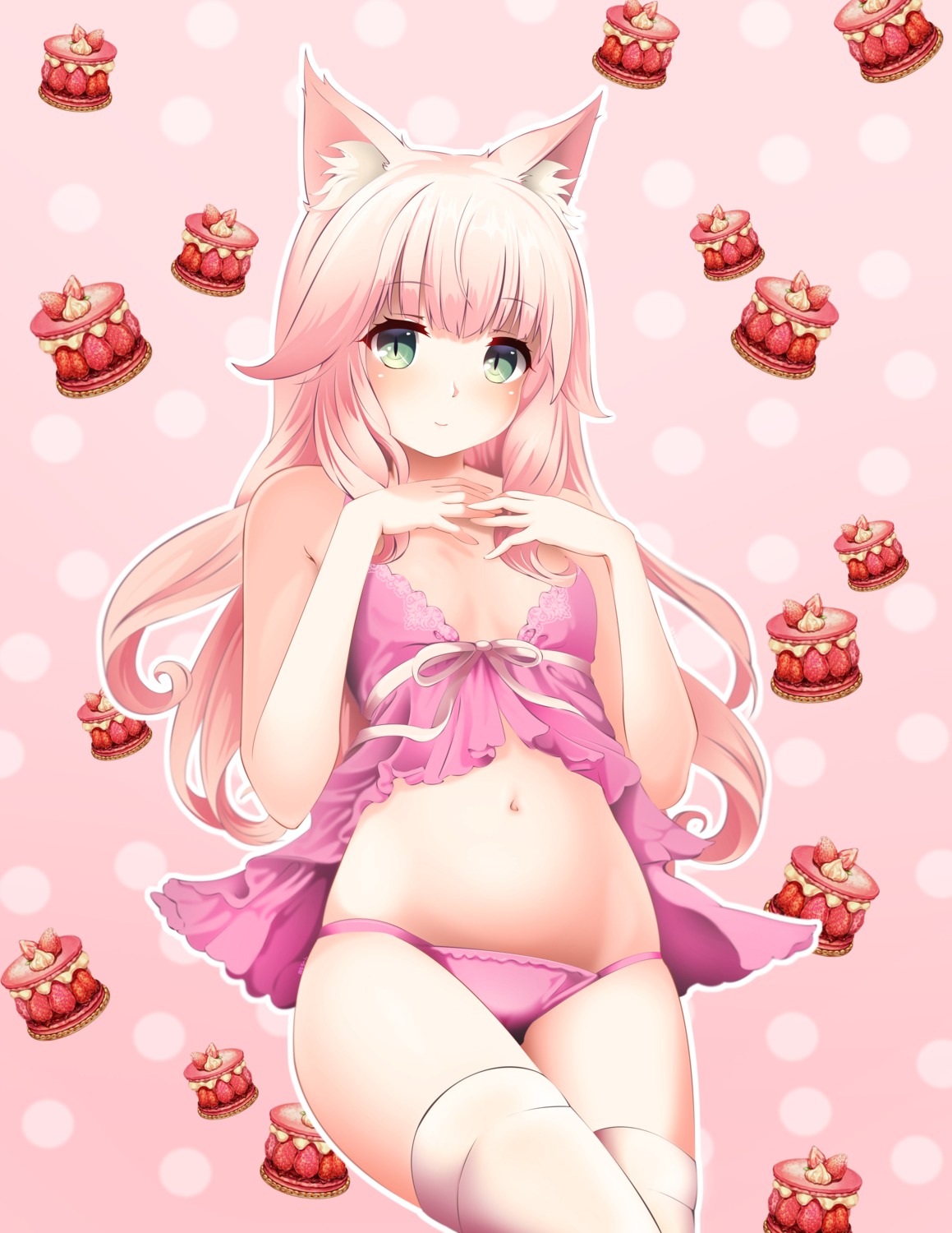 animal_ears lingerie nekomimi nekopara no_bra pantsu tagme thighhighs