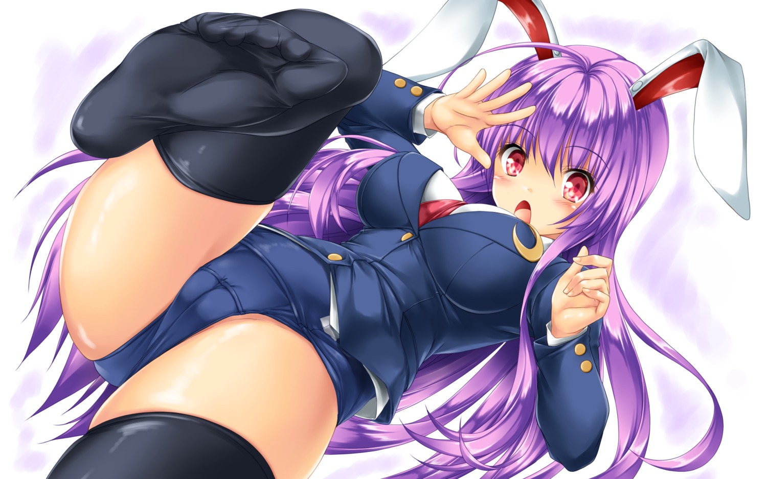 animal_ears bunny_ears cameltoe feet kamiya_tomoe reisen_udongein_inaba school_swimsuit seifuku swimsuits thighhighs touhou