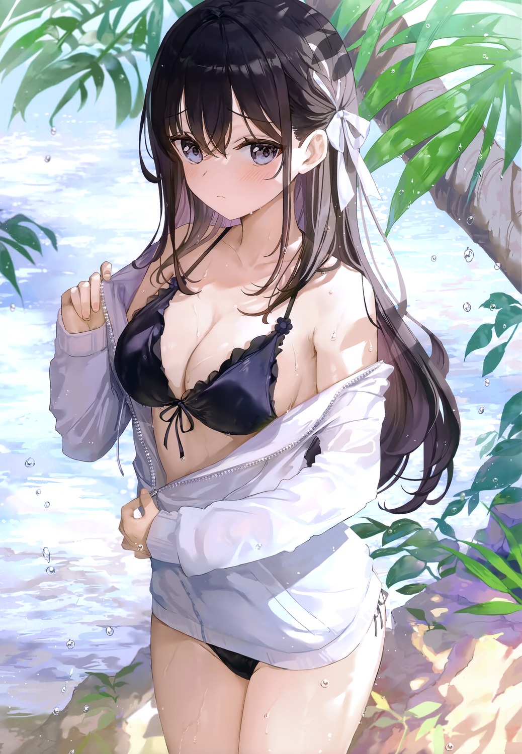 bikini fuumi open_shirt swimsuits undressing wet