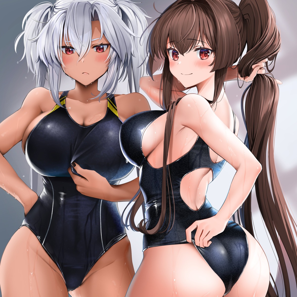 ass cleavage kantai_collection musashi_(kancolle) swimsuits yamato_(kancolle) yunamaro