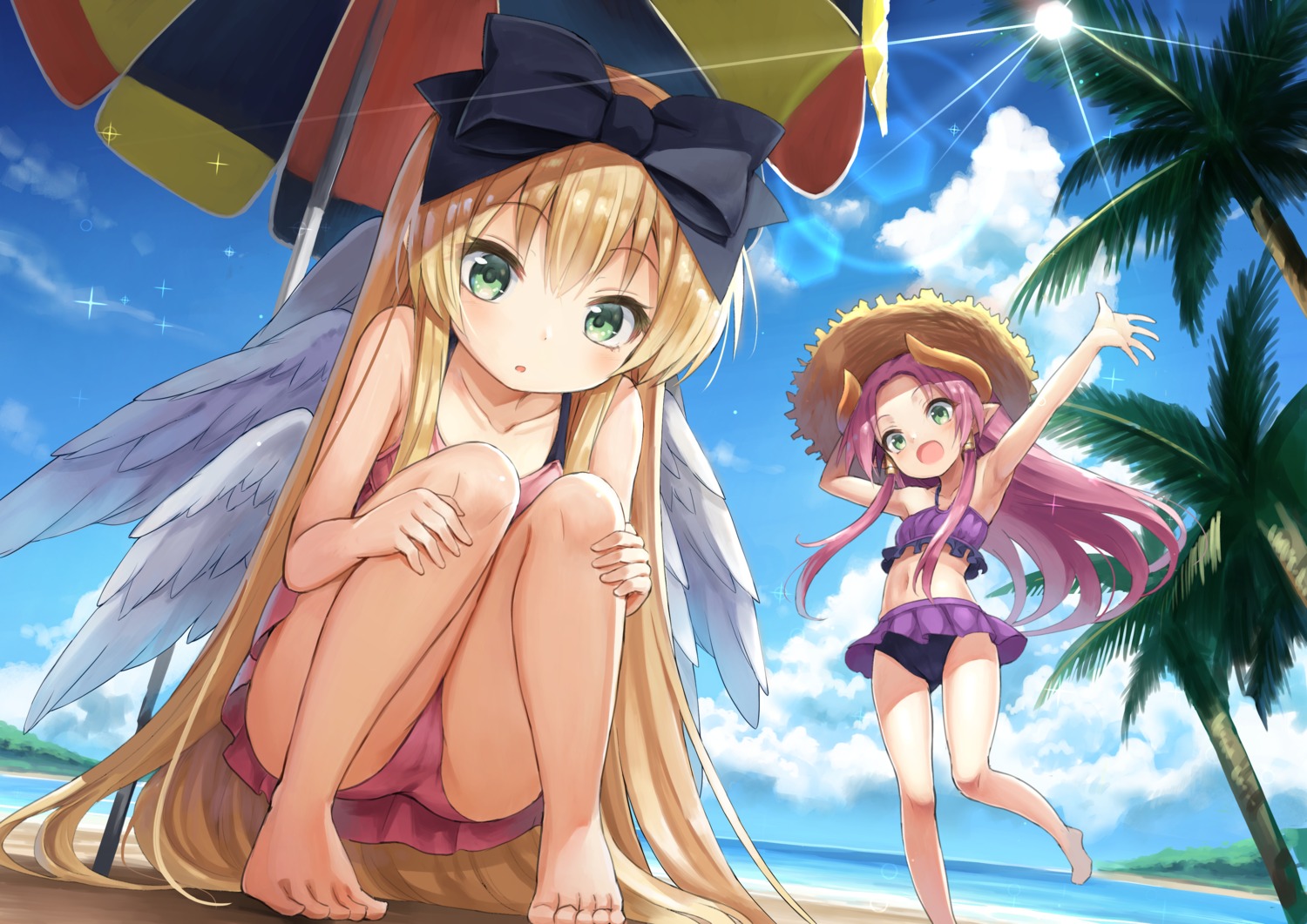 bikini cameltoe fuyu_no_kareha horns loli pointy_ears shinrabansho swimsuits wings