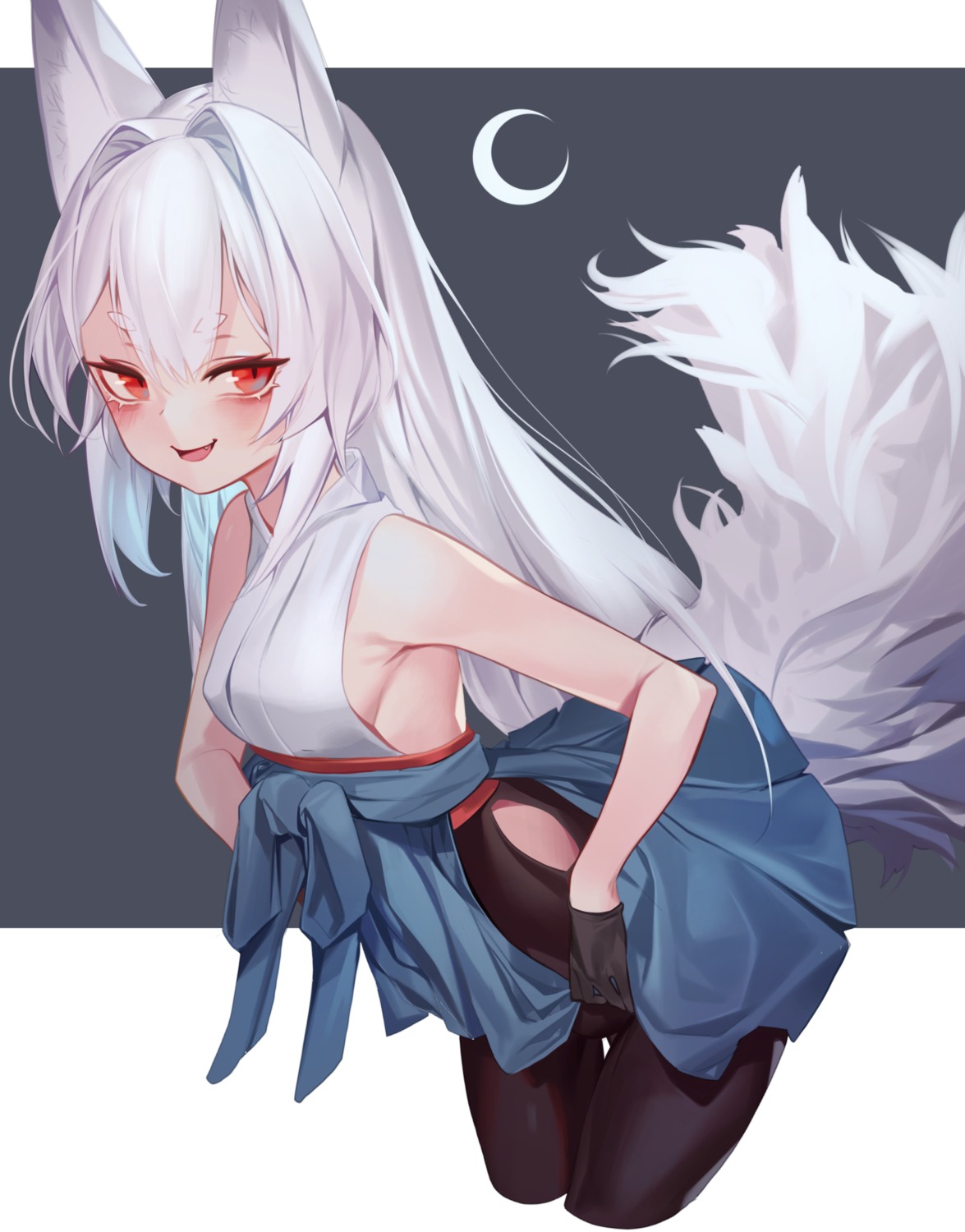 animal_ears japanese_clothes kitsune pantyhose sb_lama skirt_lift tail