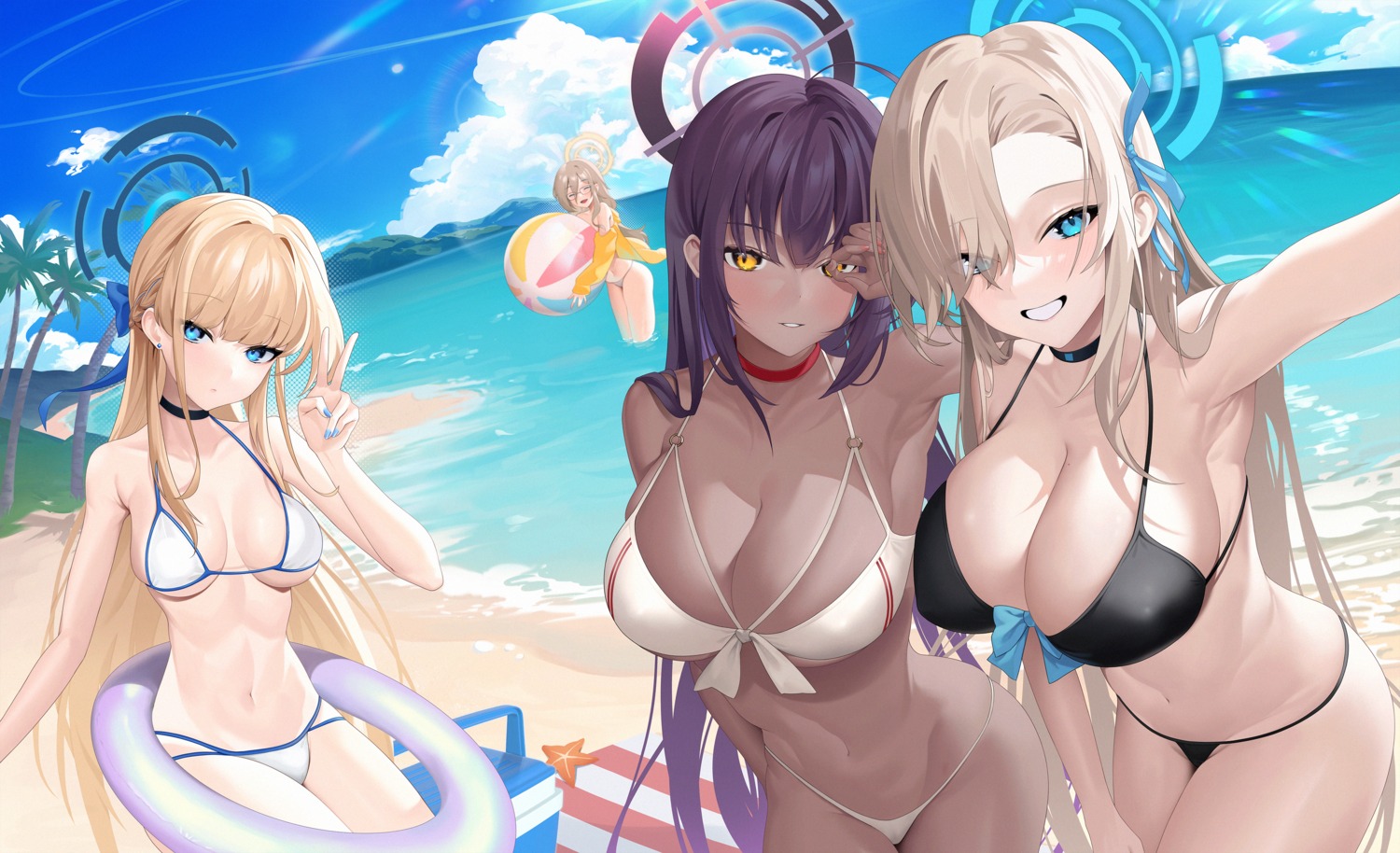 asuma_toki bikini blue_archive halo ichinose_asuna kakudate_karin murokasa_akane shibasoda swimsuits thong wet