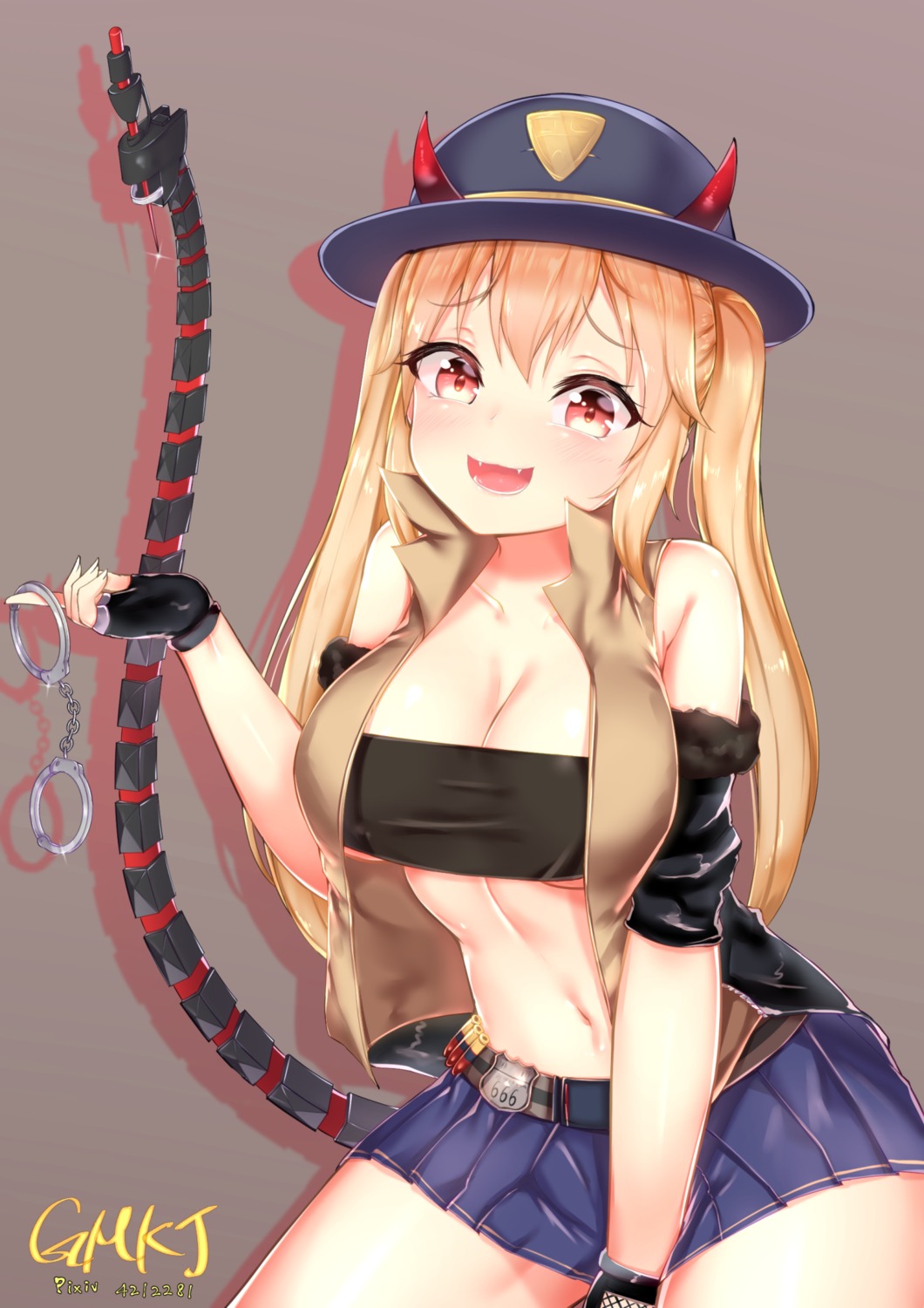 cleavage girls_frontline gmkj horns m870_(girls_frontline) tail