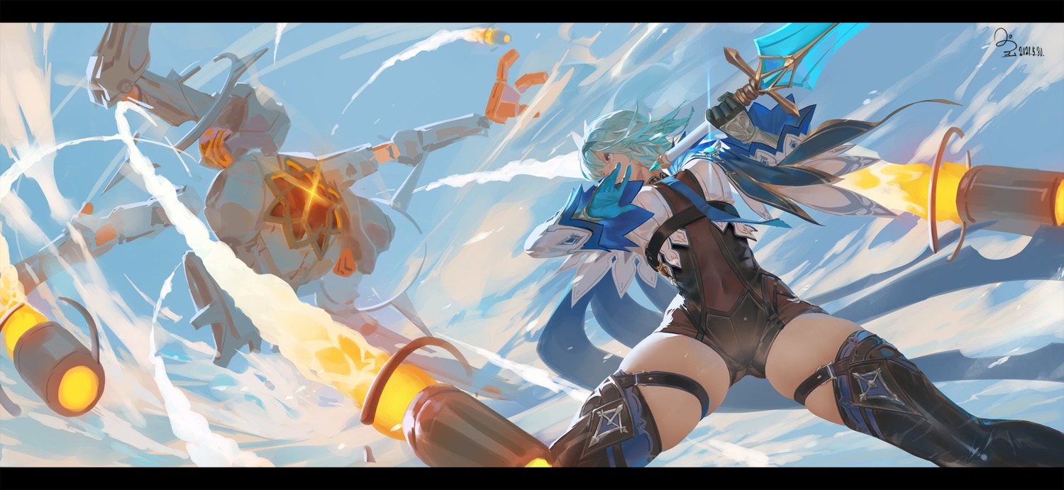 eula garter genshin_impact mecha sword thighhighs