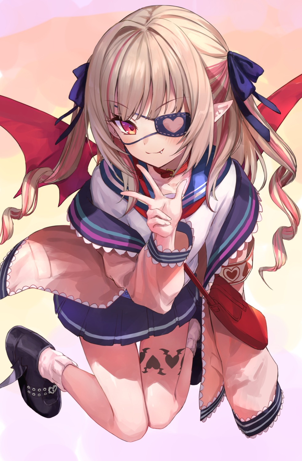 eyepatch kakutasu makaino_ririmu nijisanji nijisanji_gamers pointy_ears seifuku tattoo