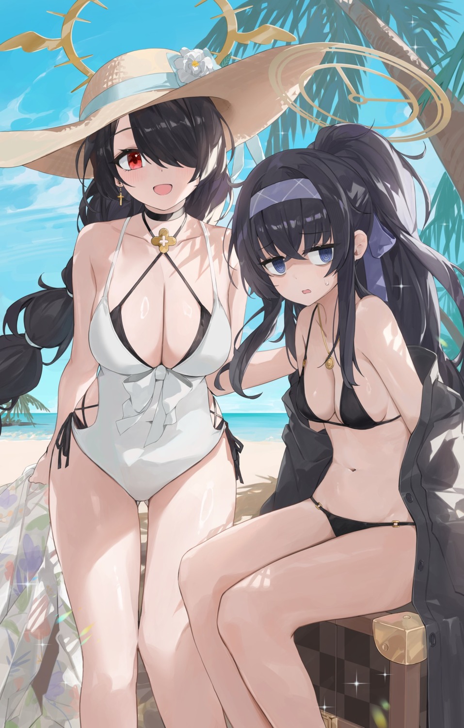 bikini blue_archive dema_hmw halo kozeki_ui open_shirt swimsuits wakaba_hinata_(blue_archive)