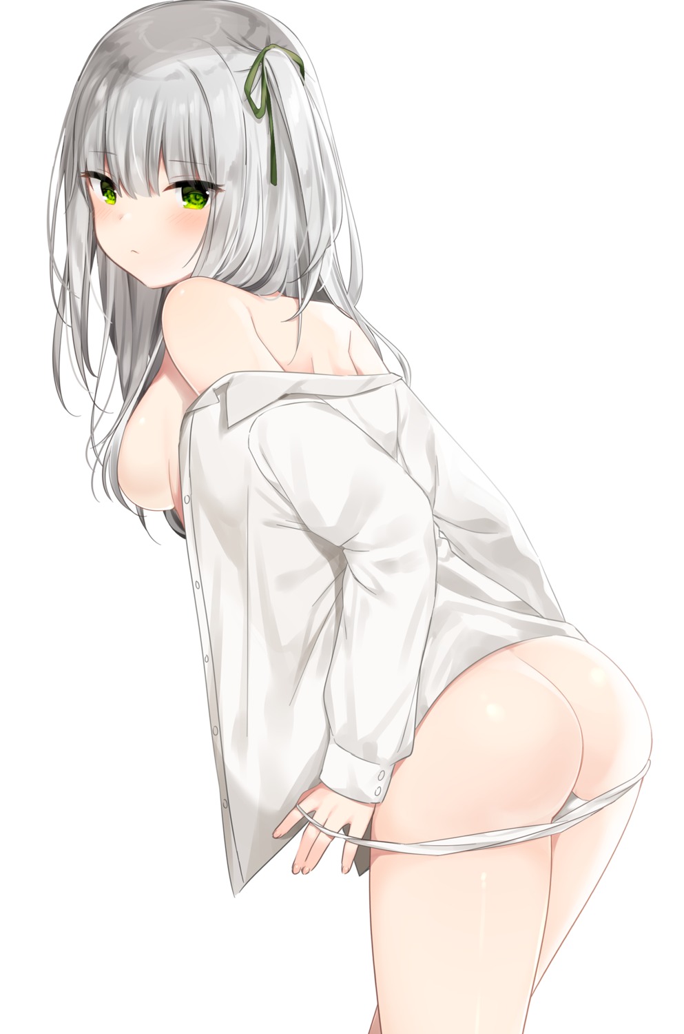 ass breasts dress_shirt mafuyu_(chibi21) no_bra open_shirt pantsu panty_pull undressing