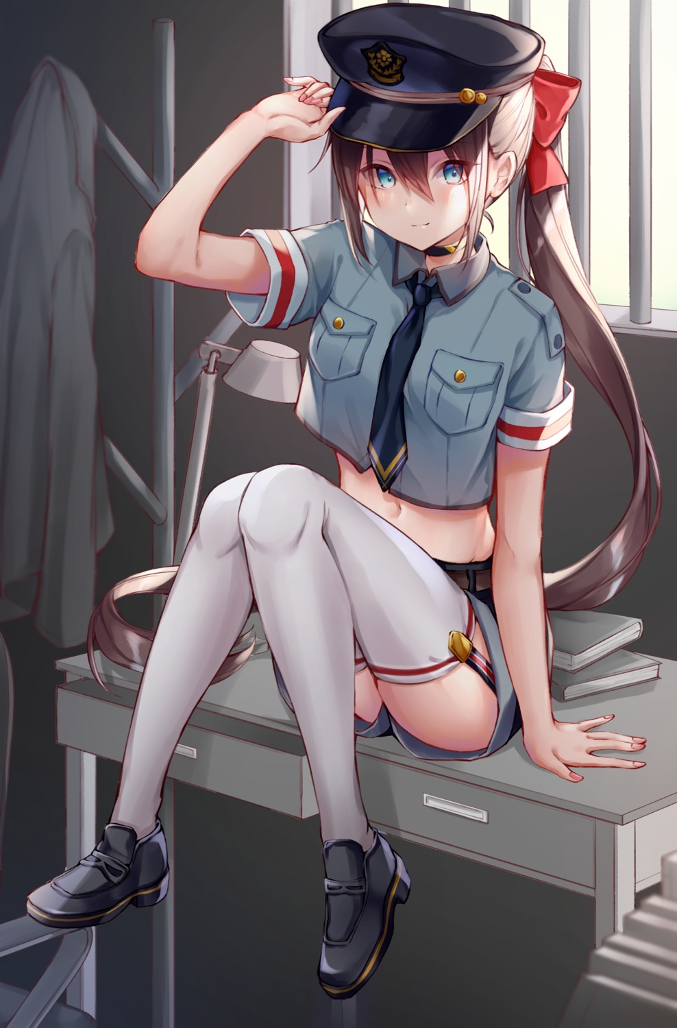 poe_(528yuzunon) police_uniform stockings thighhighs uniform