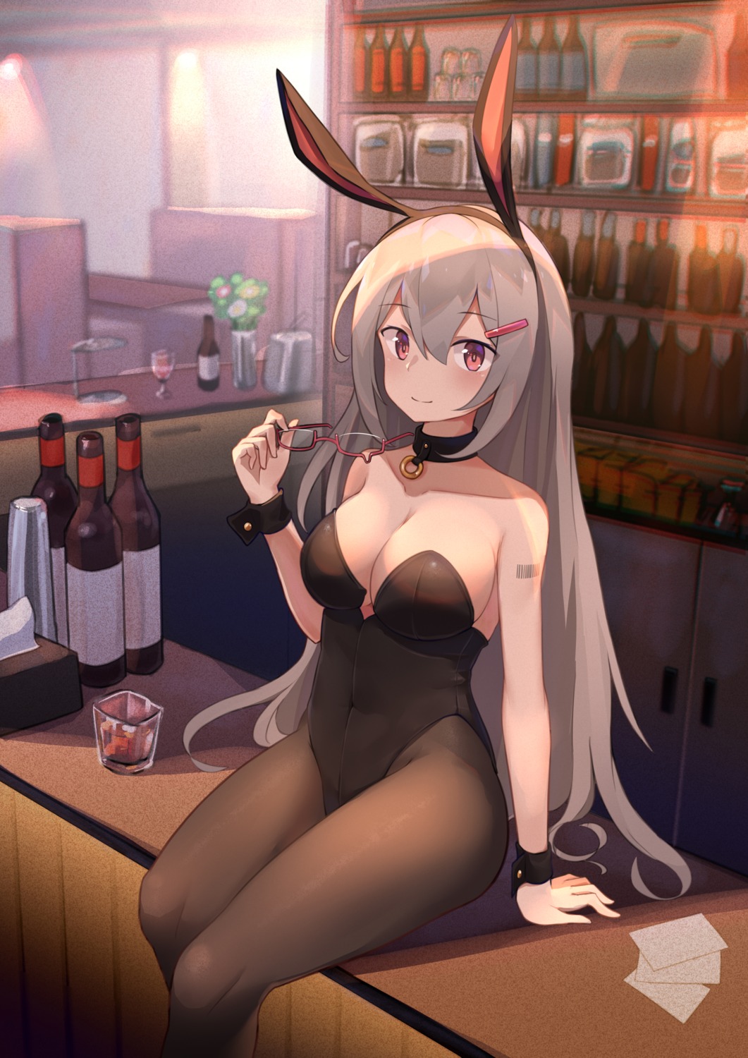 animal_ears bunny_ears bunny_girl megane no_bra pantyhose tagme tattoo