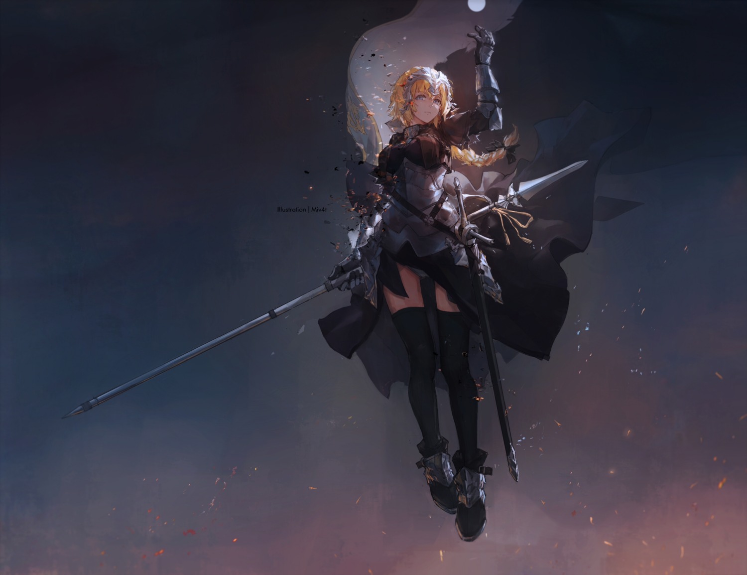 armor fate/apocrypha fate/grand_order fate/stay_night jeanne_d'arc jeanne_d'arc_(fate) miv4t sword thighhighs weapon