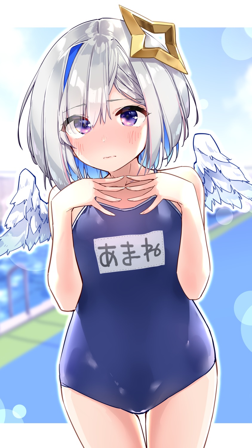 amane_kanata angel hololive school_swimsuit swimsuits wings yuyaiyaui