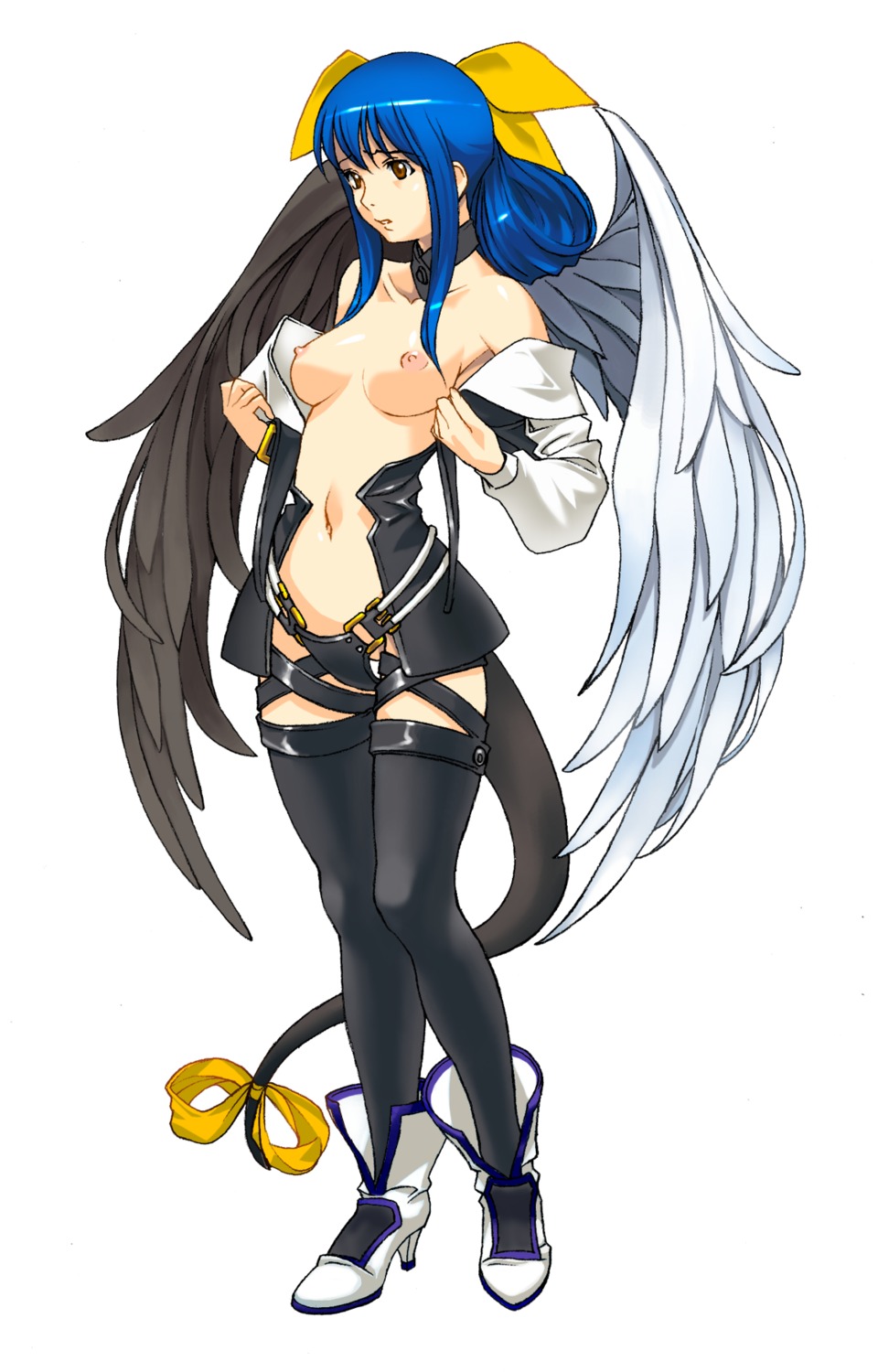 a1 breasts dizzy guilty_gear initial-g nipples open_shirt thighhighs undressing wings