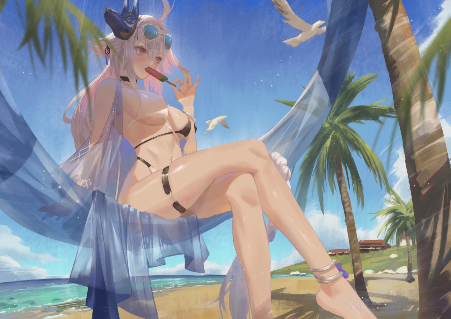 azur_lane bikini cirilla garter megane open_shirt see_through swimsuits tosa_(azur_lane)