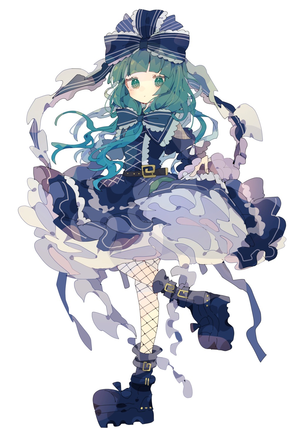 dress fishnets kagiyama_hina lolita_fashion nikorashika skirt_lift touhou