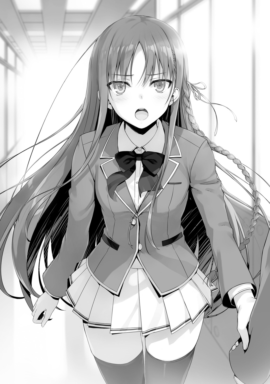 horikita_suzune monochrome seifuku thighhighs tomose_shunsaku youkoso_jitsuryoku_shijou_shugi_no_kyoushitsu_e