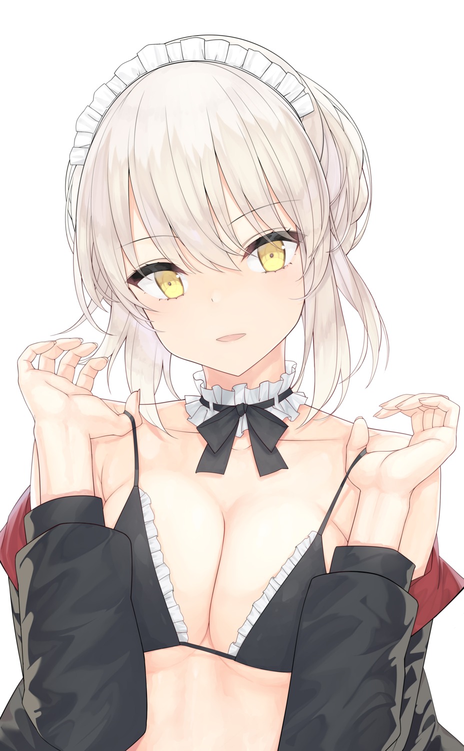bikini_top breast_hold cleavage fate/grand_order jyt maid open_shirt saber saber_alter underboob