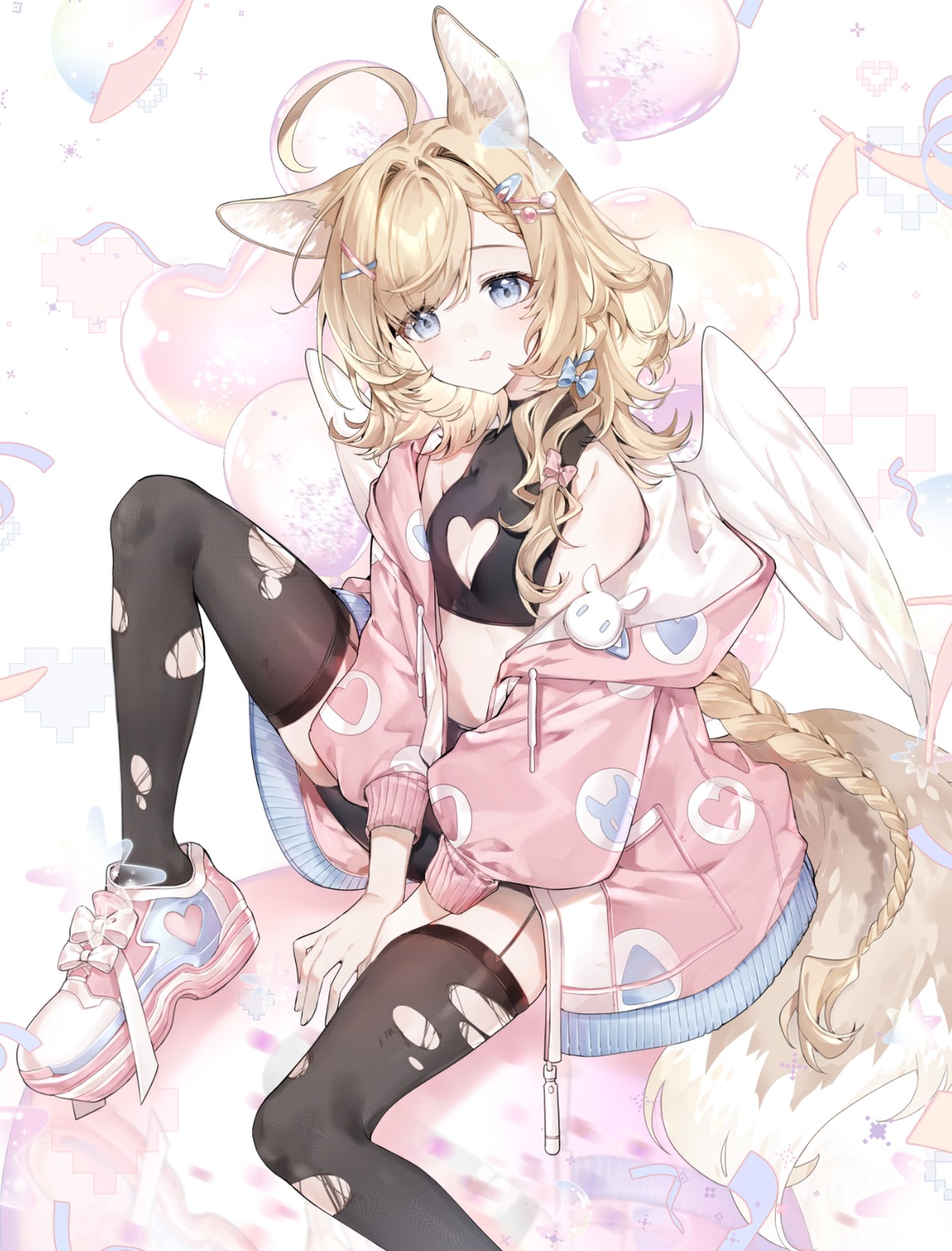 animal_ears no_bra pingo stockings tail thighhighs torn_clothes wings