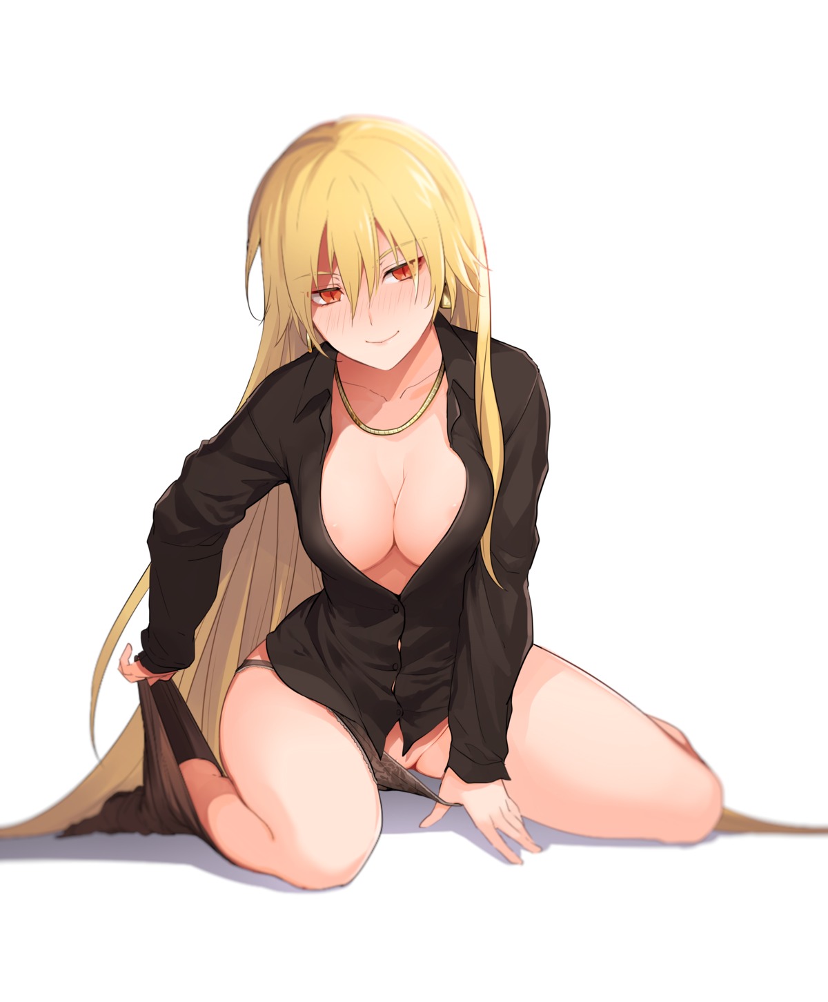 cleavage fate/grand_order genderswap gilgamesh_(fsn) no_bra open_shirt pantsu panty_pull tokikane_mikan undressing