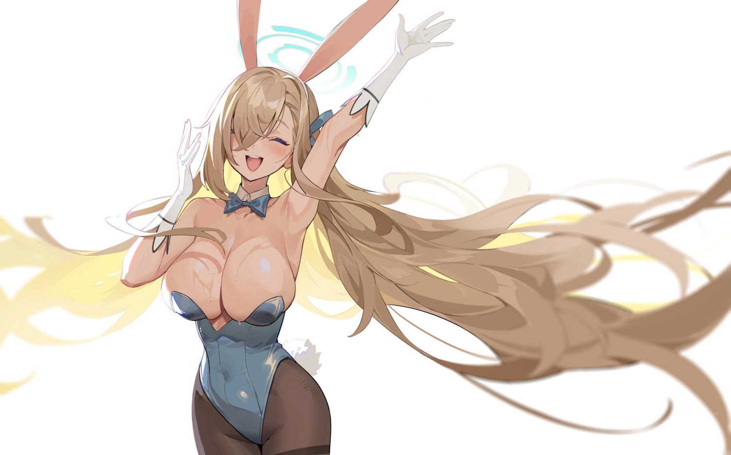 animal_ears blue_archive bunny_ears bunny_girl halo iak ichinose_asuna no_bra pantyhose tail wet