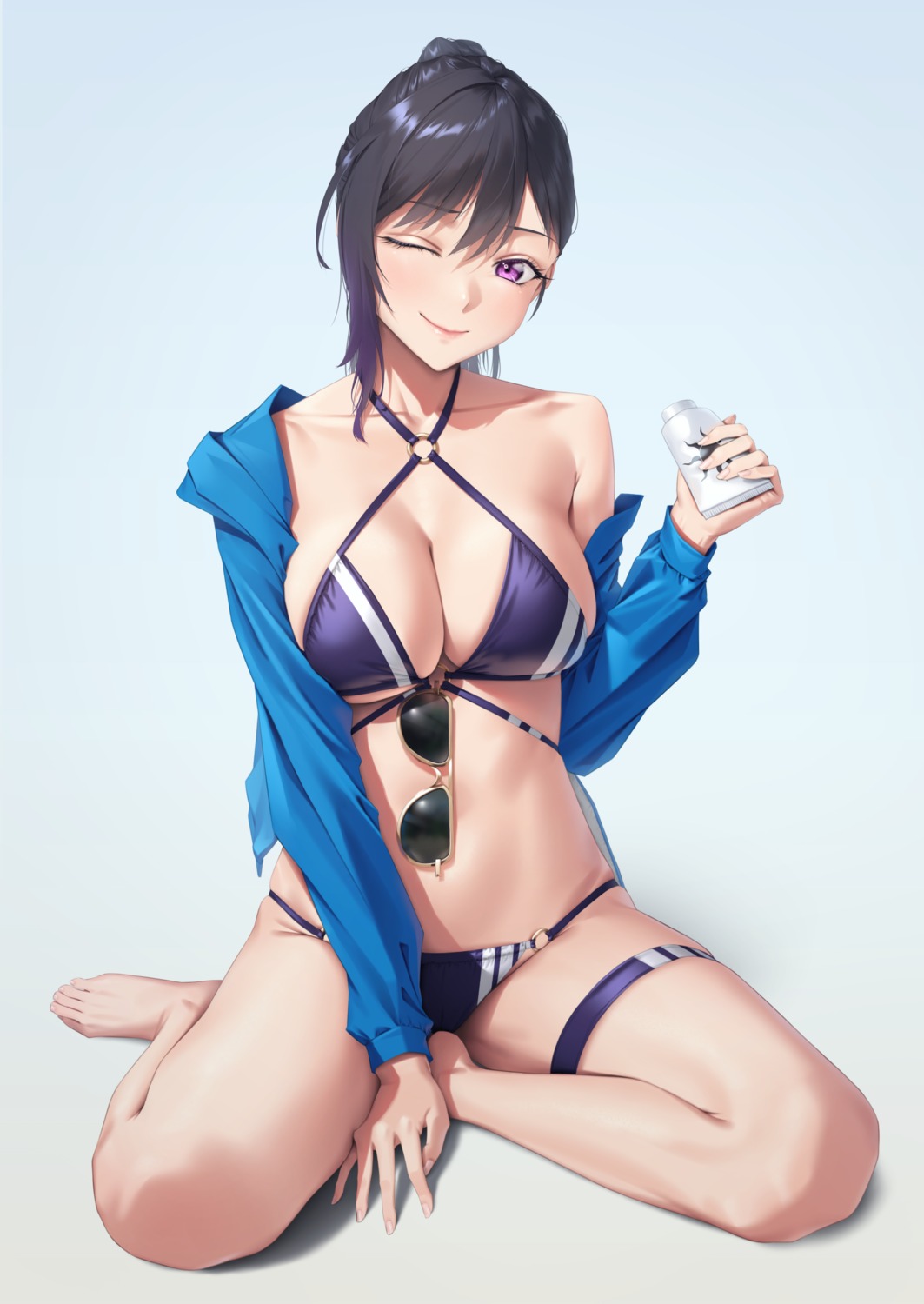 bikini garter megane open_shirt silver_tokki swimsuits