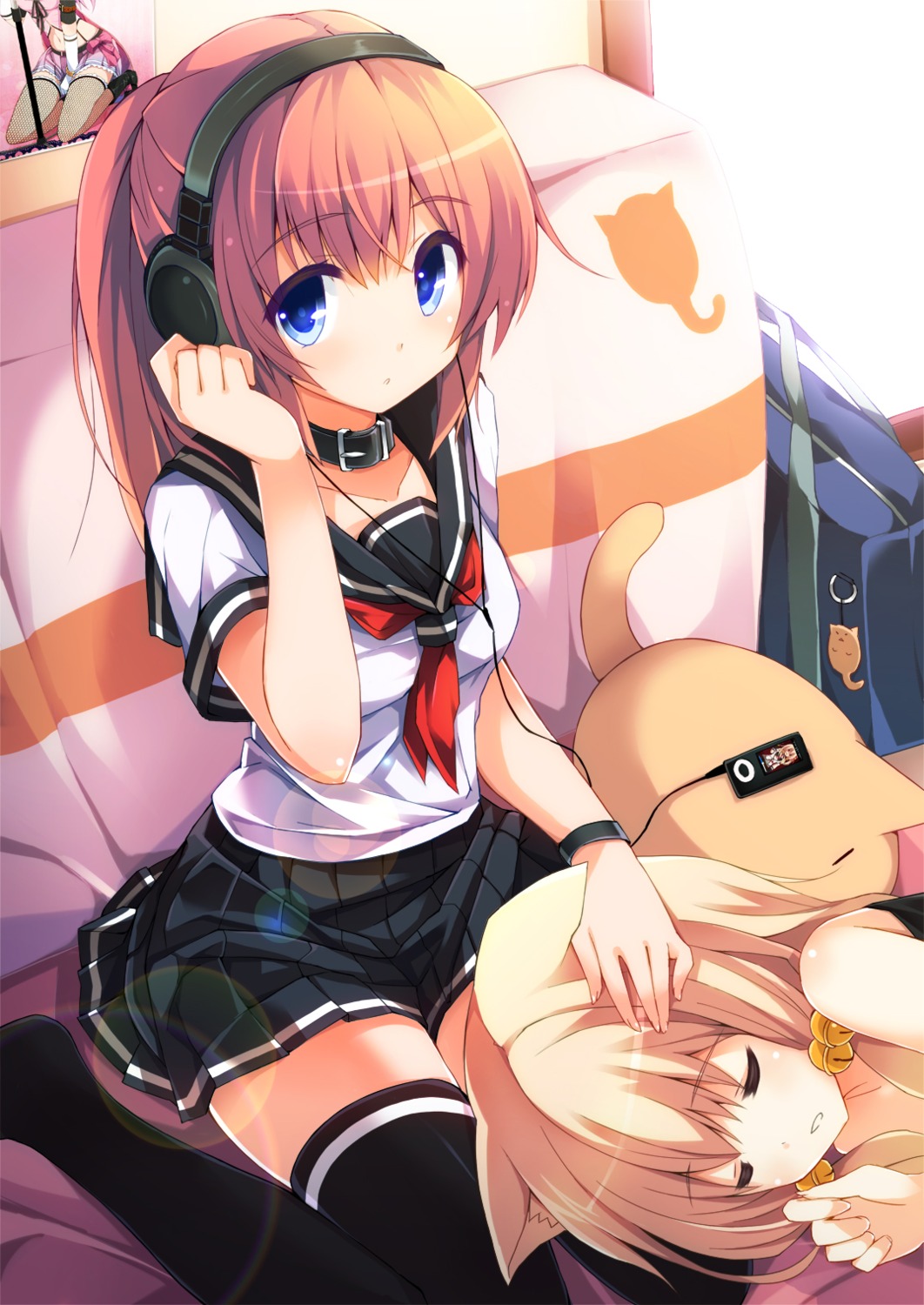 animal_ears chiri_(atlanta) headphones seifuku thighhighs