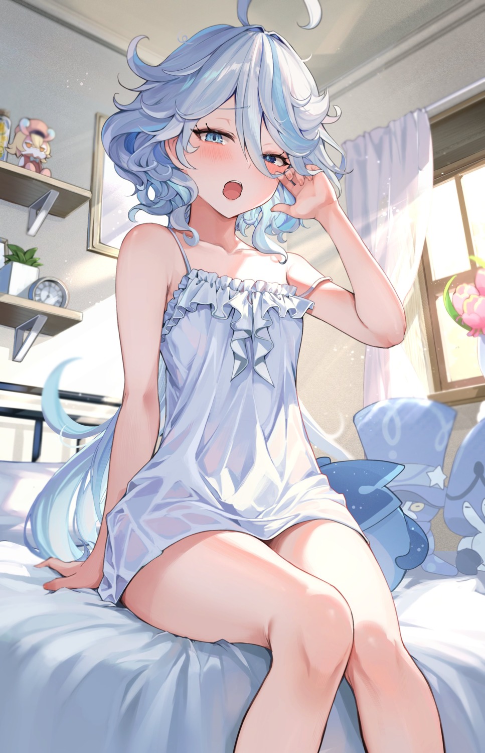 furina genshin_impact heterochromia no_bra pajama pi_tayuko see_through