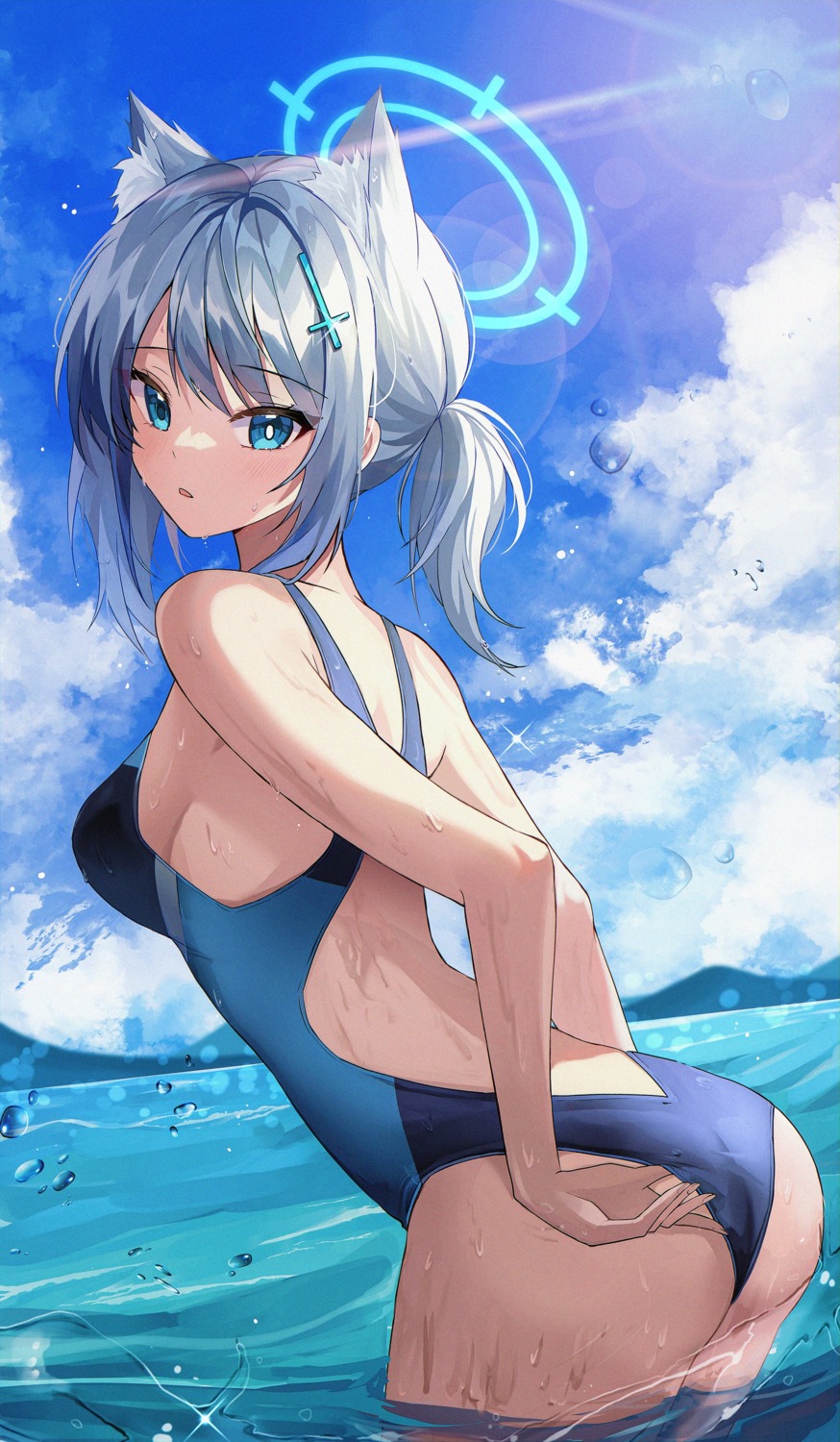 animal_ears ass blue_archive halo nekomimi seno_(senohime) sunaookami_shiroko swimsuits wet