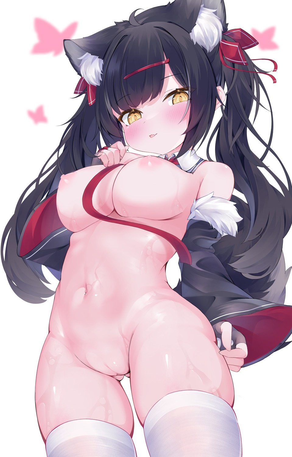 animal_ears konagi_(konachi_e) naked nekomimi nipples pussy tail thighhighs uncensored