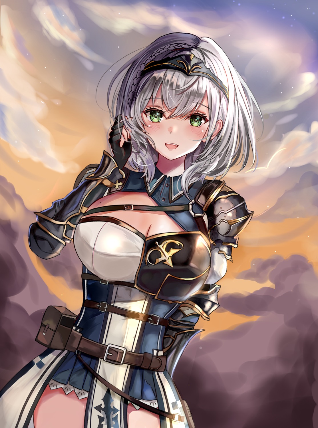 armor cleavage hololive kuro_(artist) shirogane_noel