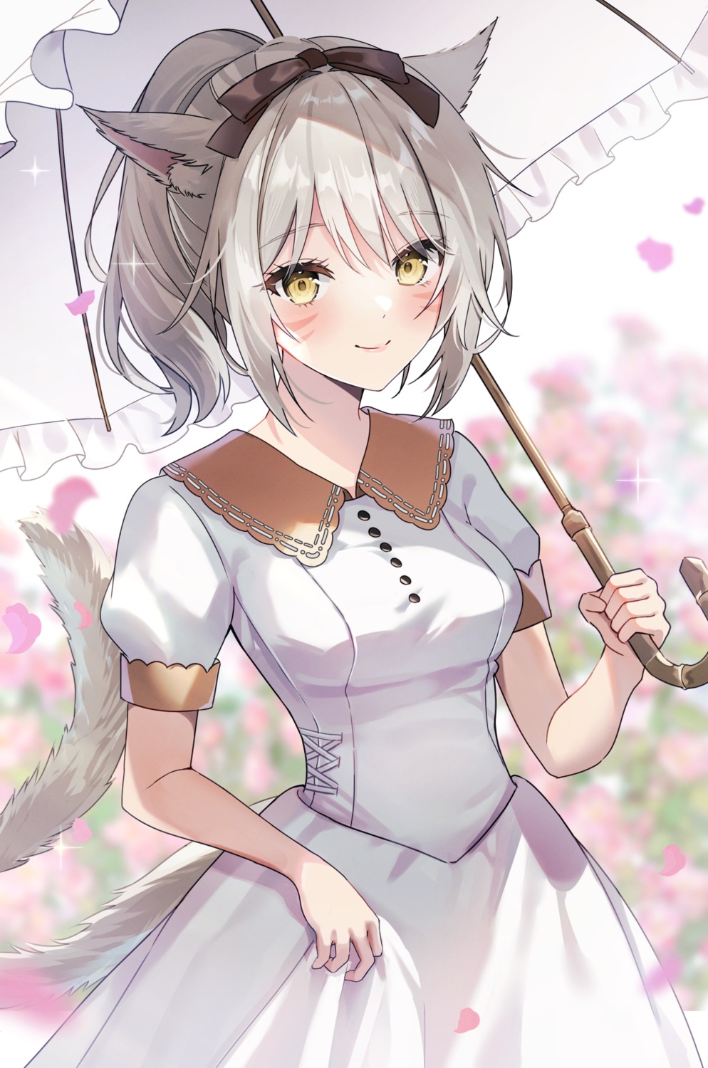 animal_ears dress final_fantasy final_fantasy_xiv miqo'te nekomimi su2525 tail umbrella