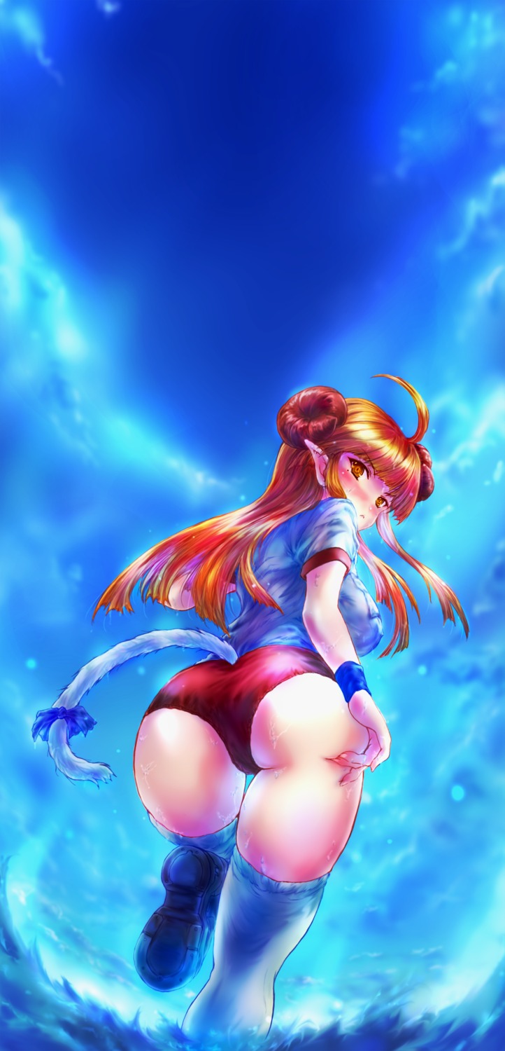 ass buruma gym_uniform horns pointy_ears tagme tail thighhighs wet