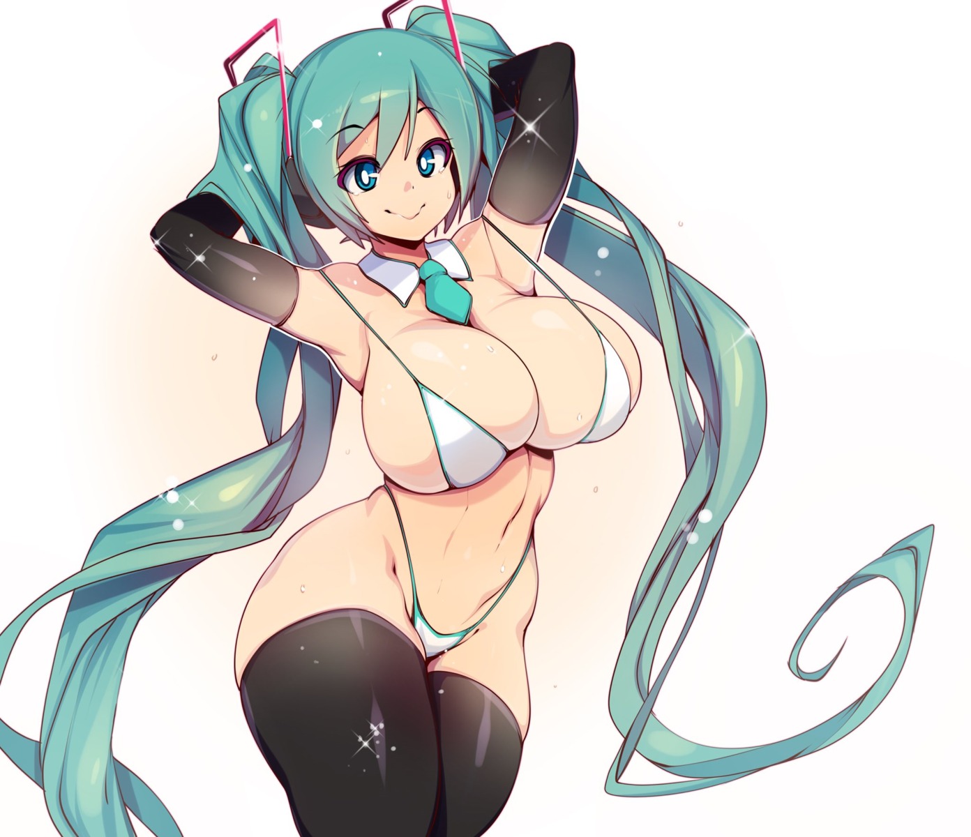 bikini hatsune_miku headphones slugbox swimsuits thighhighs vocaloid