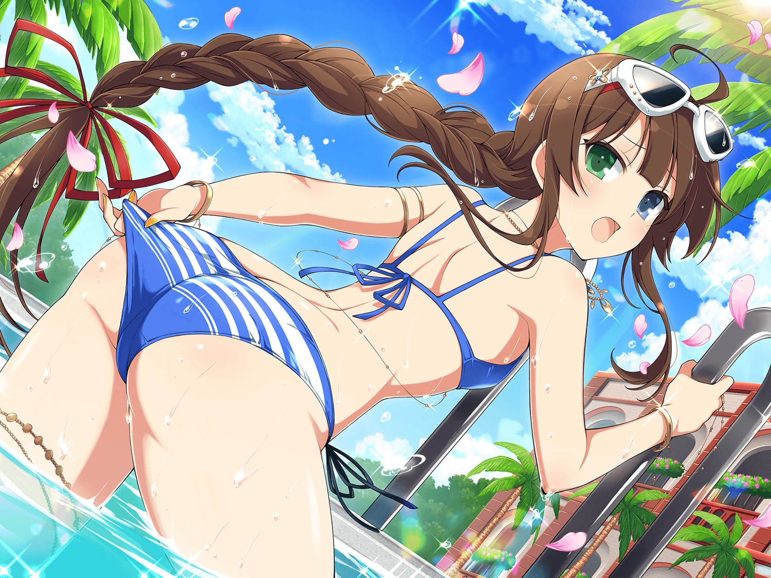 ass bikini garter heterochromia megane ryoubi_(senran_kagura) senran_kagura senran_kagura:_new_link swimsuits thong wet yaegashi_nan