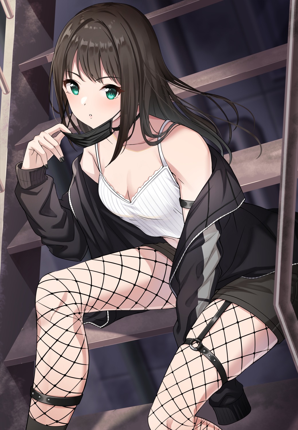 cleavage fishnets garter pantyhose shibuya_rin tamakaga the_idolm@ster the_idolm@ster_cinderella_girls