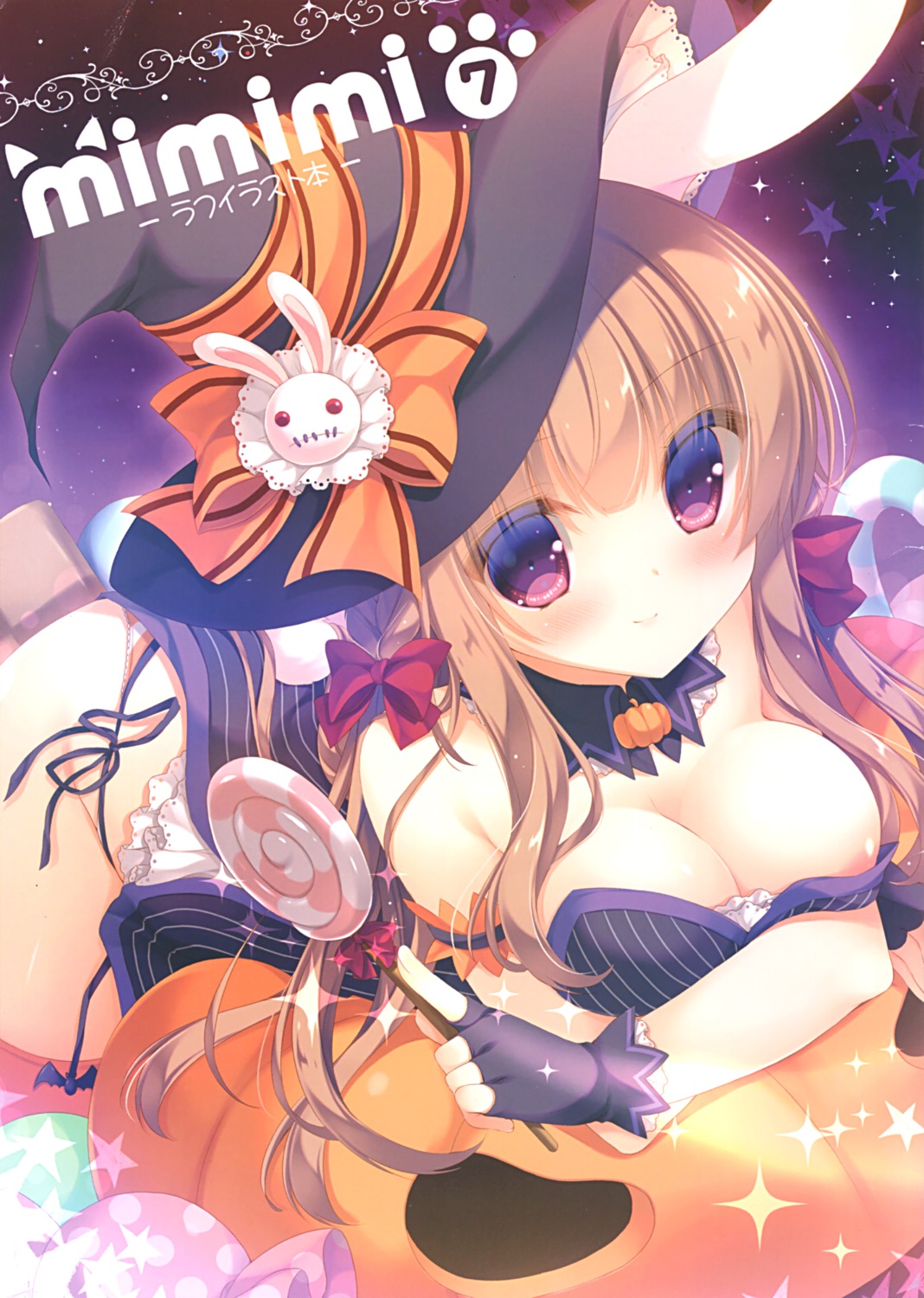 animal_ears areola breast_hold bunny_ears halloween no_bra pantsu skirt_lift string_panties witch yukie