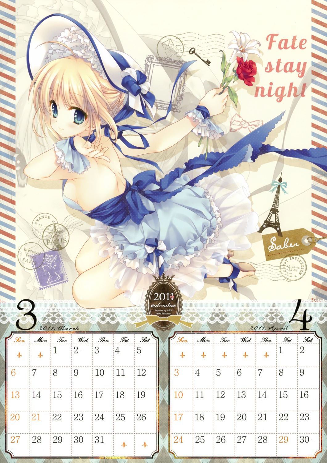 calendar dress fate/stay_night saber summer_dress tatekawa_mako wnb
