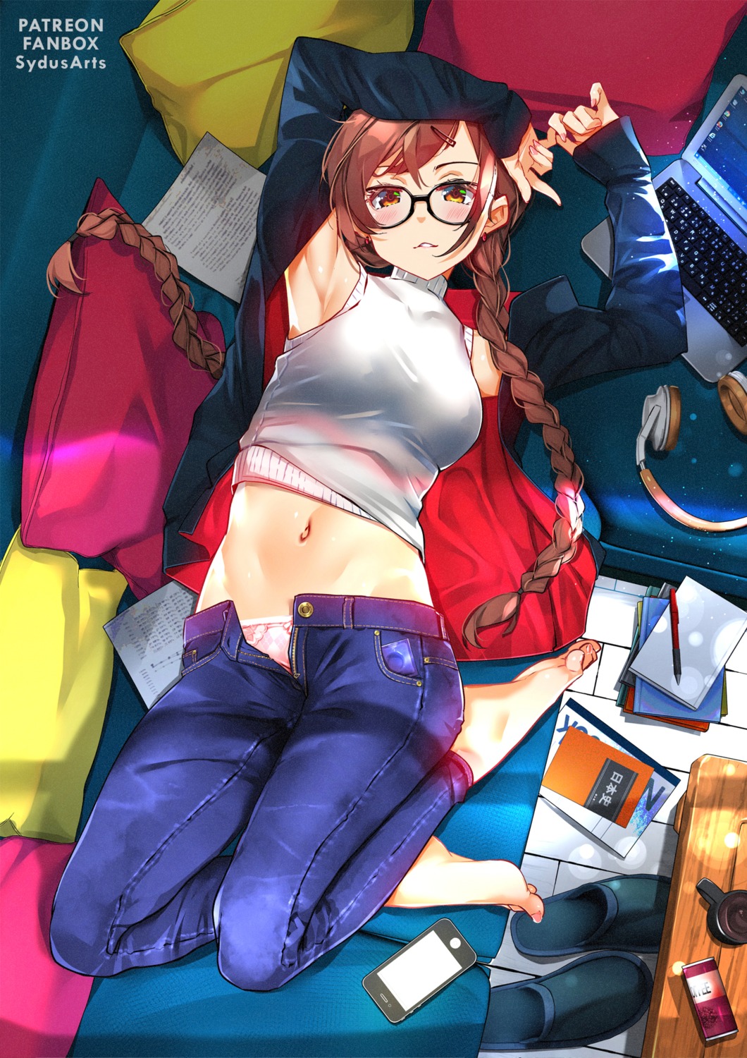 erect_nipples feet ichinose_chizuru kanojo_okarishimasu megane pantsu shirt_lift sweater sydus