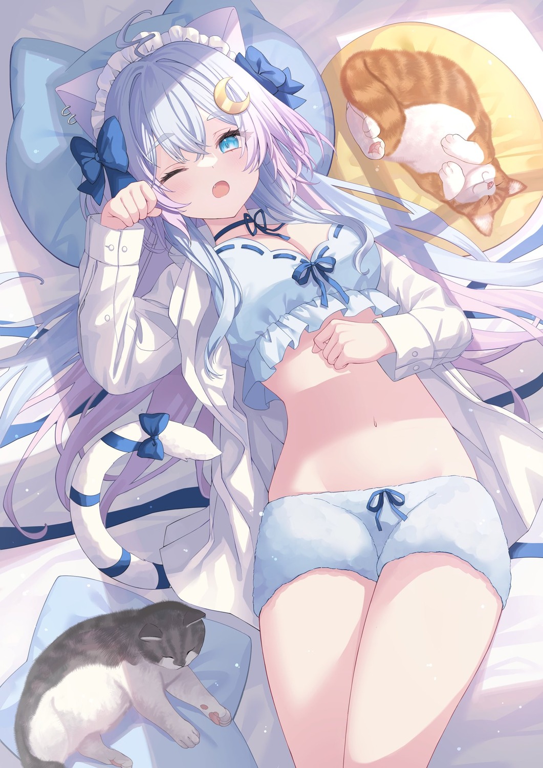 animal_ears dress_shirt karisuke lingerie neko nekomimi tail