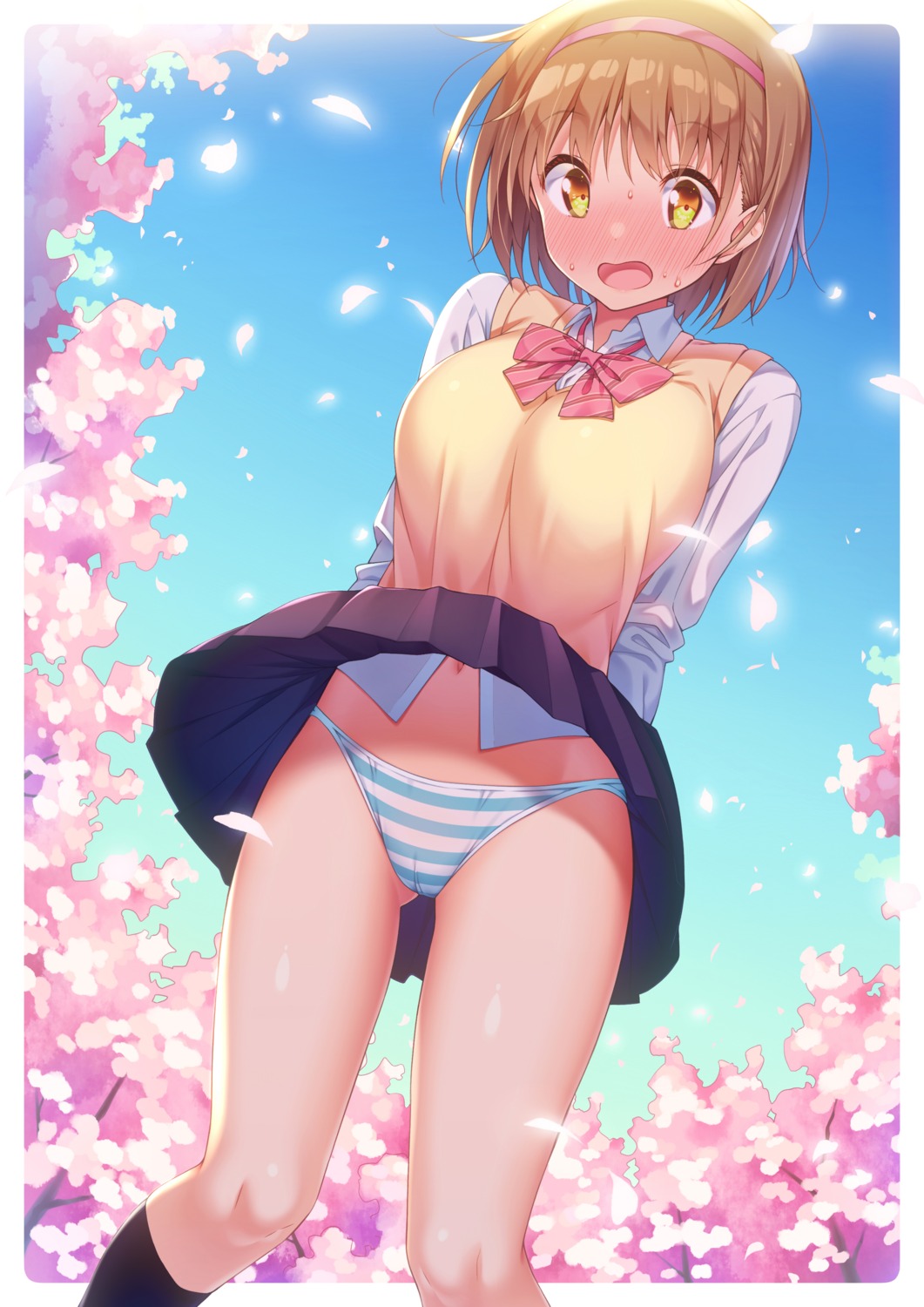 cameltoe kazuma_(kazumav) pantsu seifuku shimapan skirt_lift sweater wardrobe_malfunction