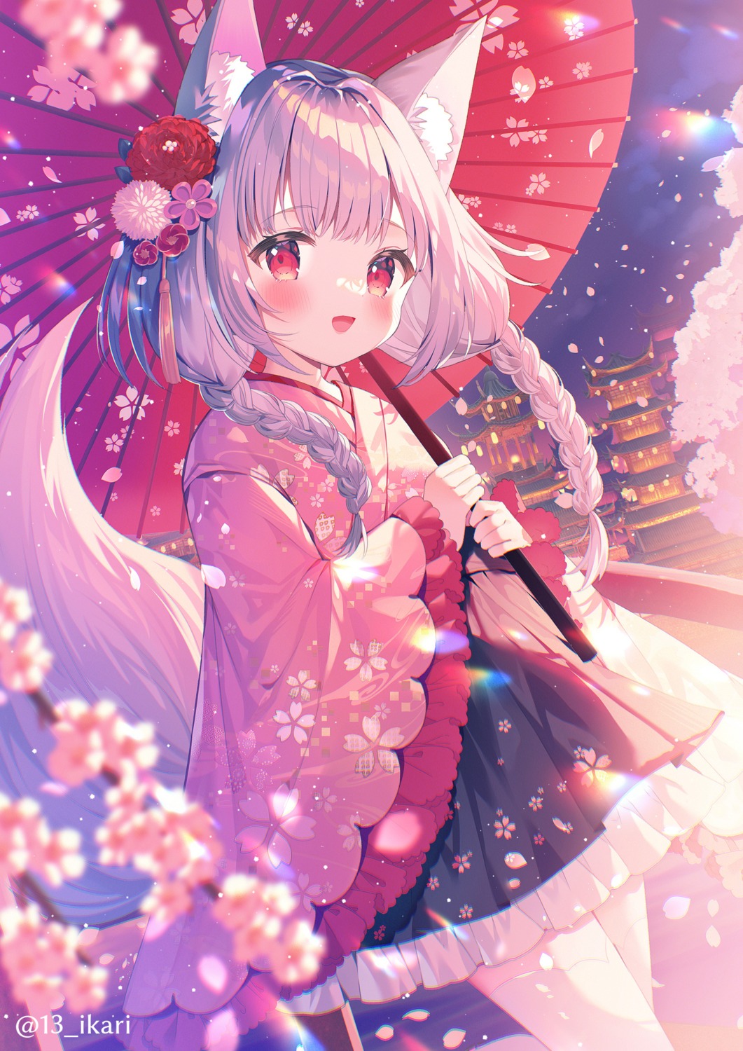 animal_ears ikari lolita_fashion tail thighhighs umbrella wa_lolita