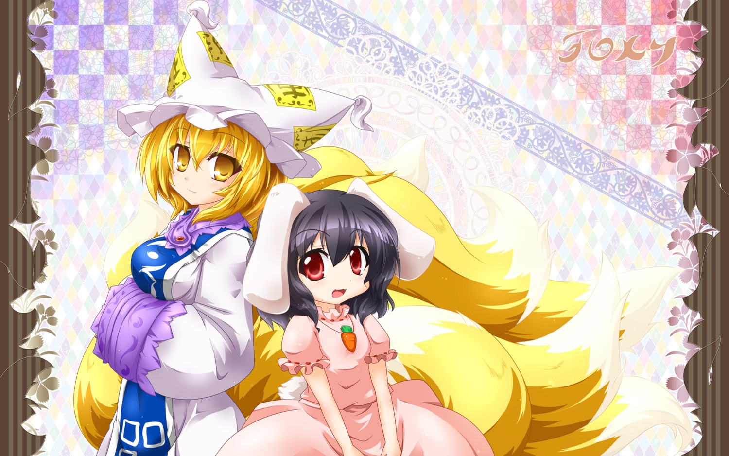 animal_ears bunny_ears inaba_tewi kazami_karasu tail touhou yakumo_ran