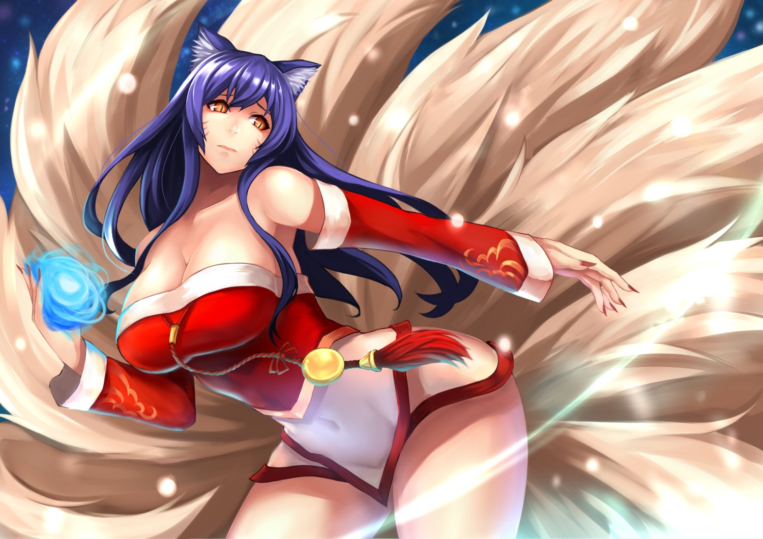 ahri animal_ears cleavage kitsune league_of_legends tail yashichii