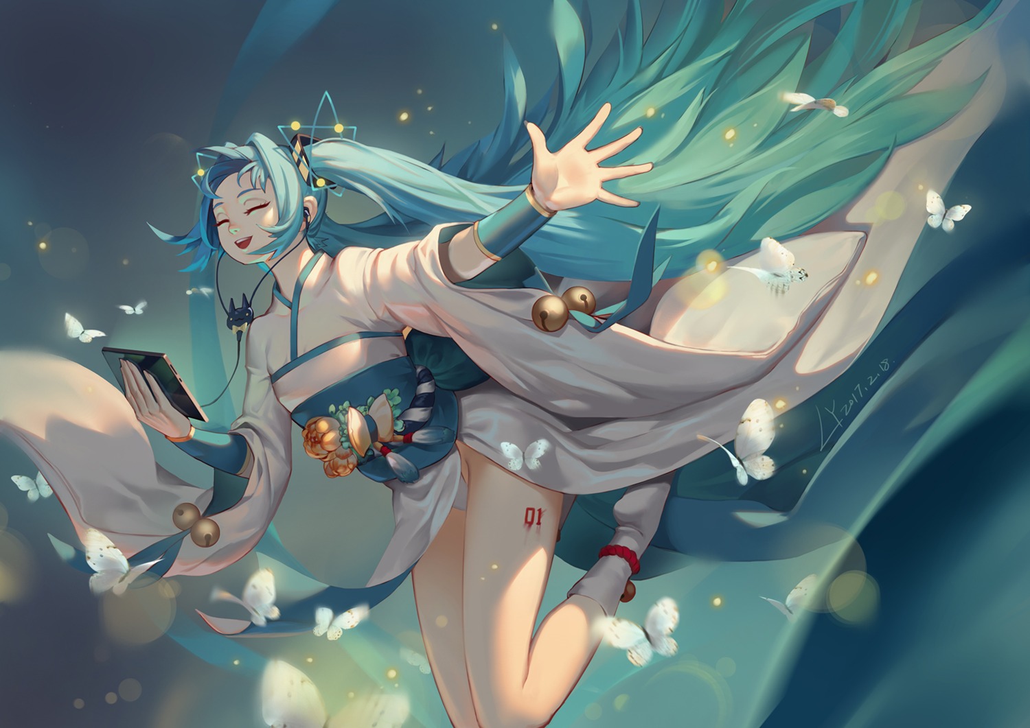 hatsune_miku japanese_clothes lian_yao pantsu tattoo vocaloid