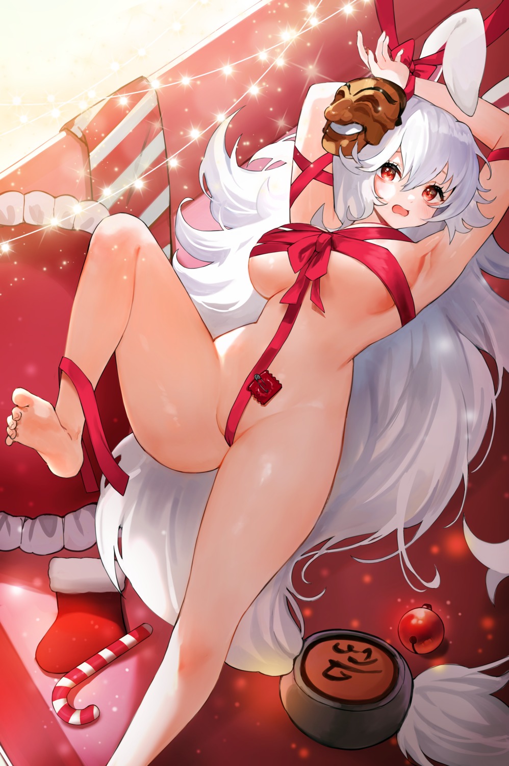 animal_ears annyeongbangawo bondage bunny_ears christmas feet naked_ribbon