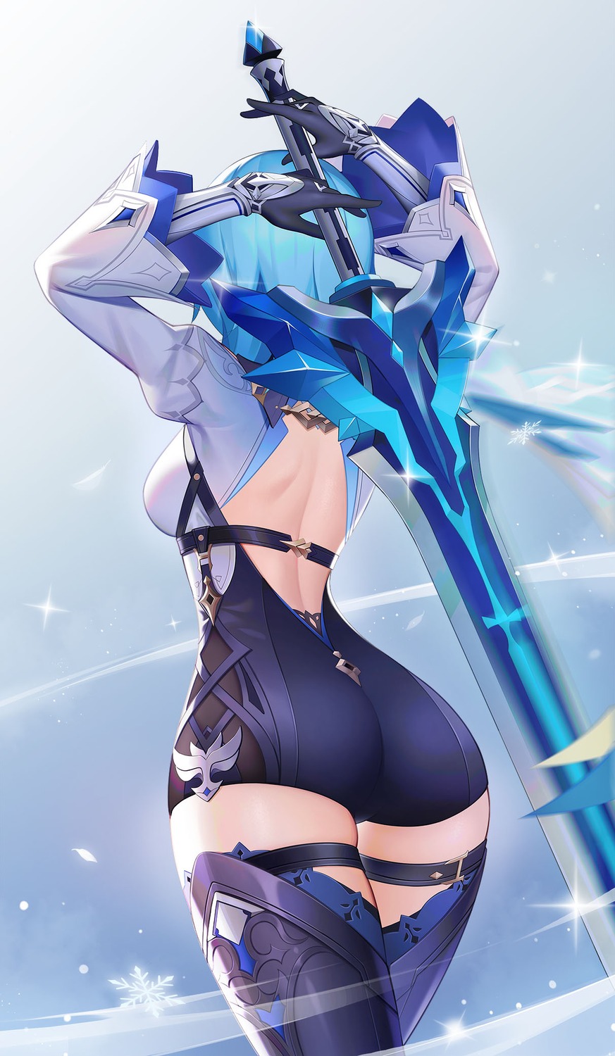 ass eula garter genshin_impact leotard negi3 sword thighhighs